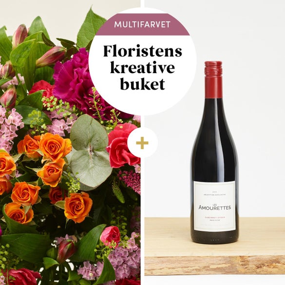 Floristens kreative buket, multifarvet med rødvin